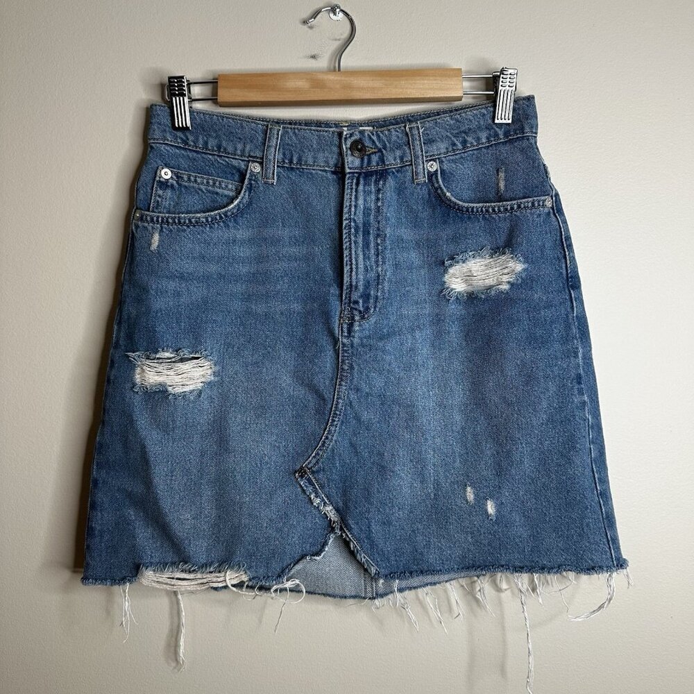 We The Free Skirt Womens‎ 27 Raw Hem Distressed Denim Mini Free People Y2K